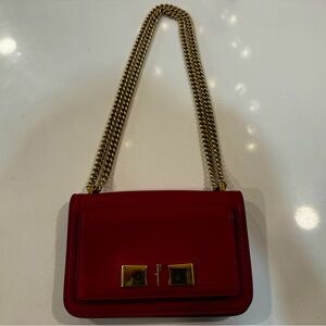 Salvatore Ferragamo small red calfskin shoulder bag with gold chain